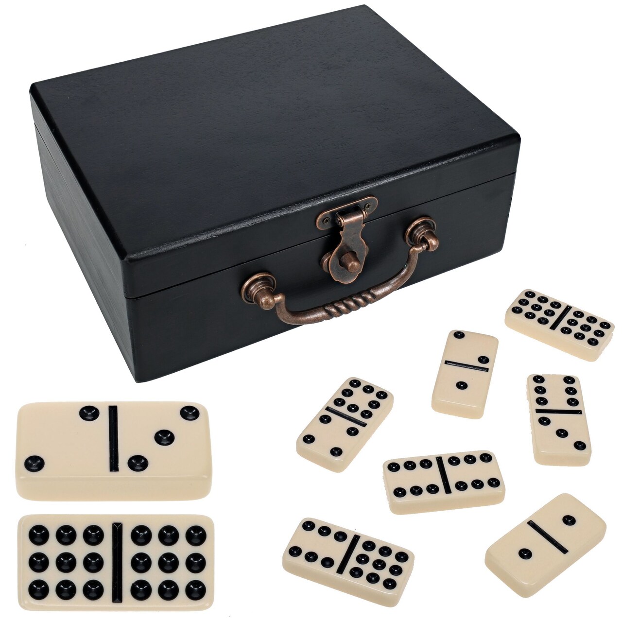WE Games Double 9 Dominoes in Wooden Treasure Box, Ivory Color